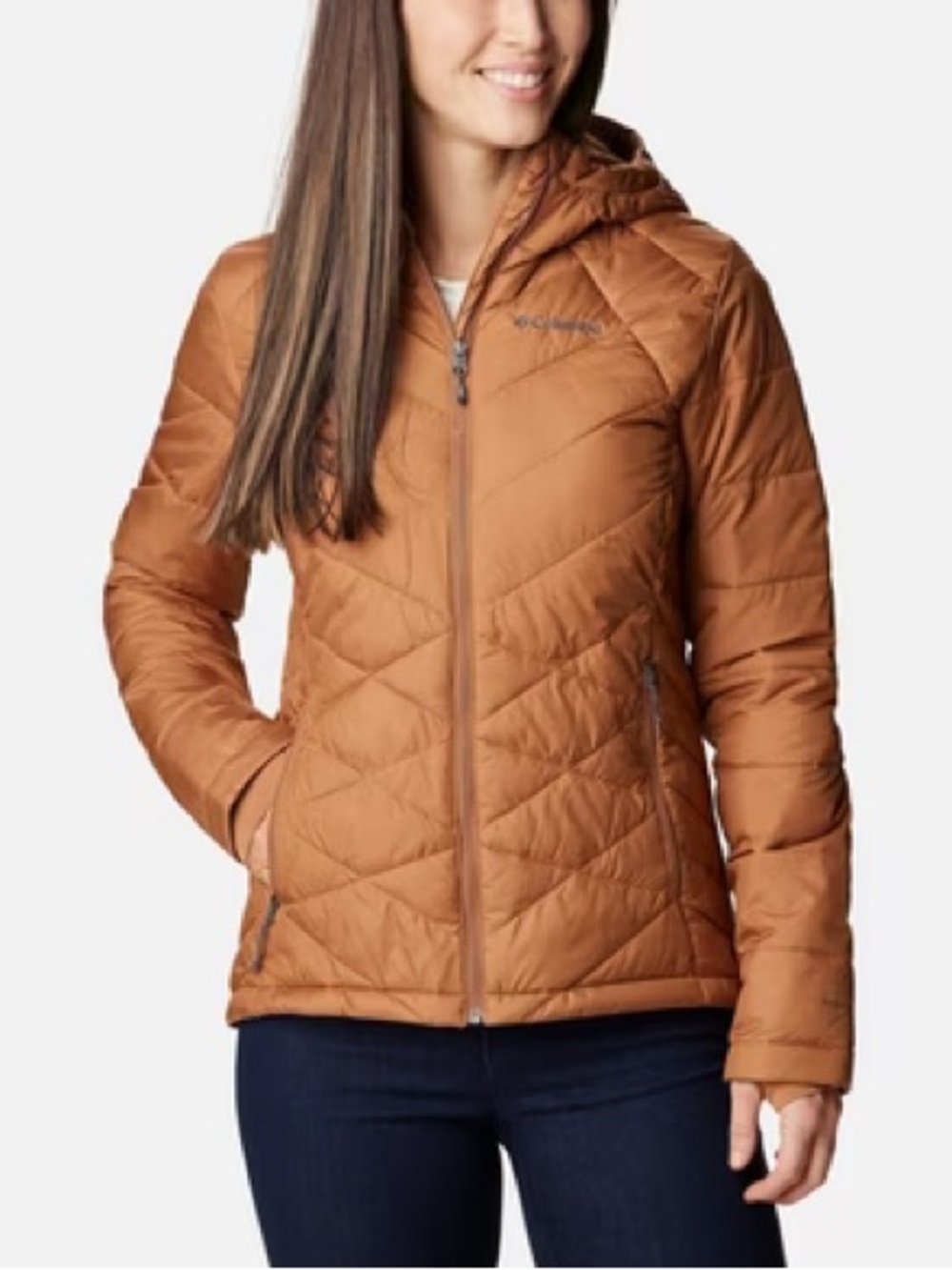 Columbia Heavenly Hooded Jacket
Women's Hooded Puffer Jacket in Camel Brown
